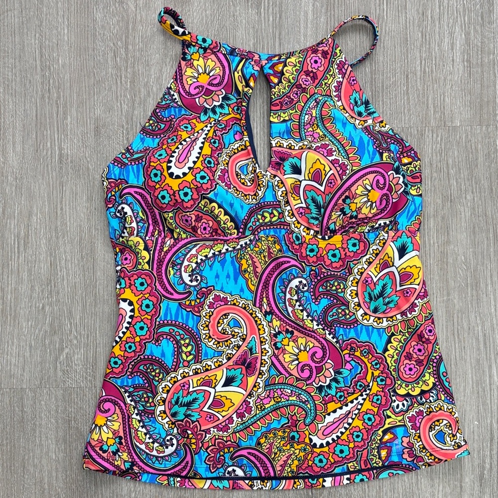 Ellen Tracy Multicolor Paisley tankini swim top size 10